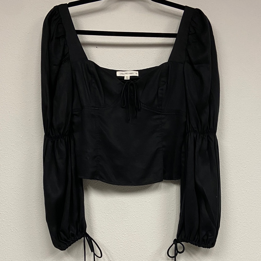 Lani The Label Josie Blouse black boho long sleeve with ties NWOT Size XS